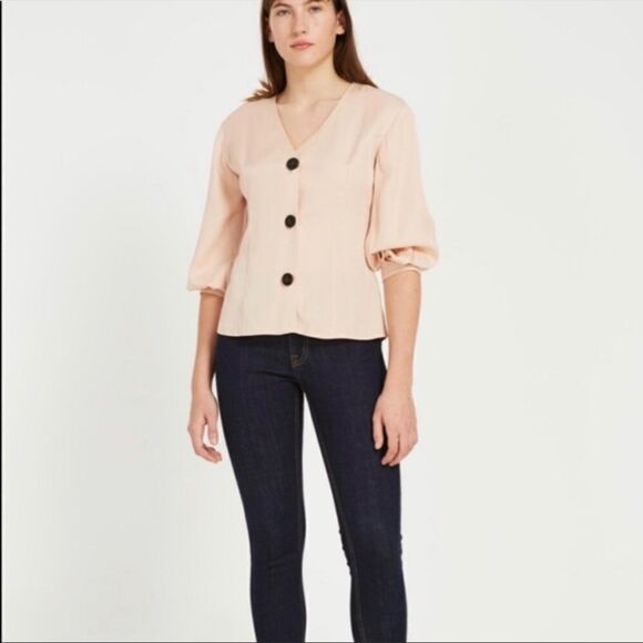Frank and Oak Peach Tencel Button Down Blouse Sz Small - Picture 1 of 13